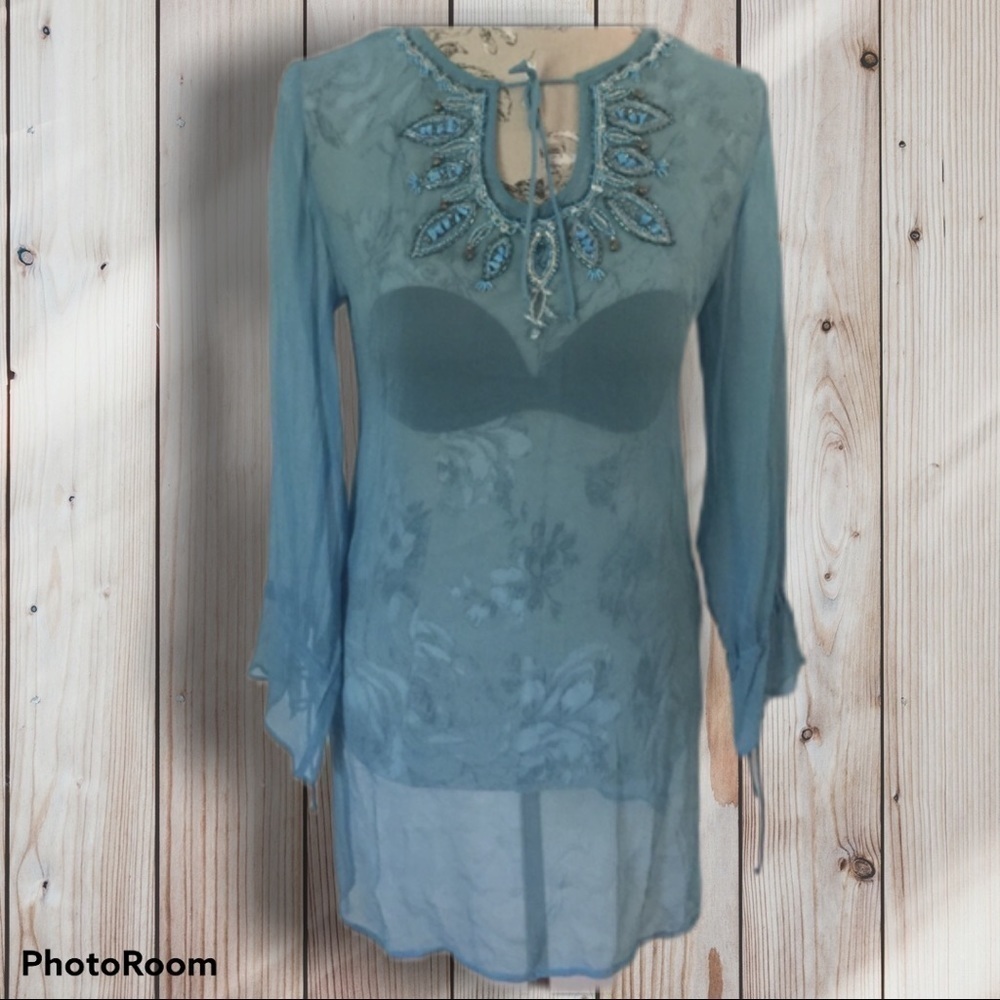 𝅺lord & Taylor Boho Gypsy Embellished Silk …